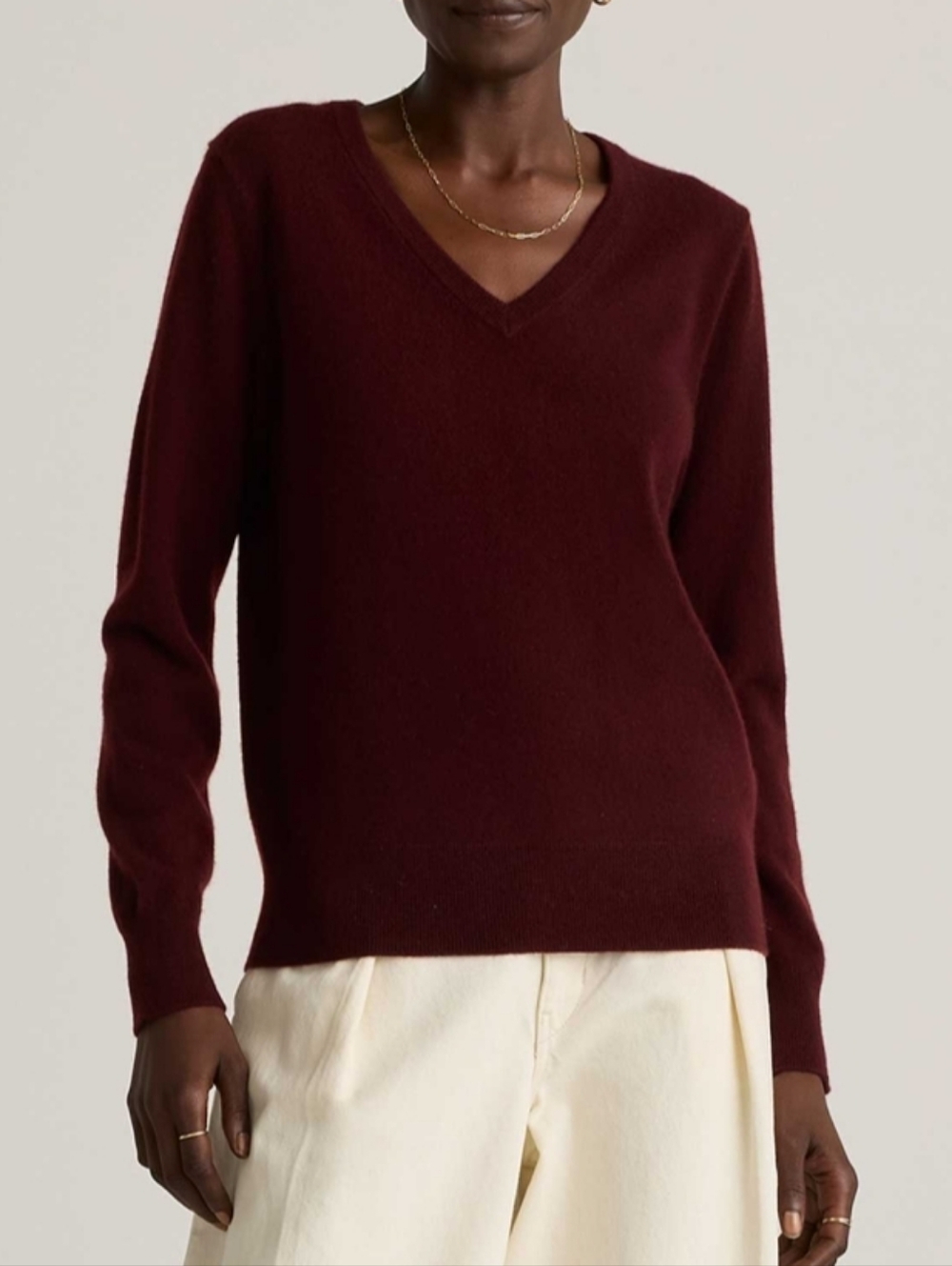 Quince Magnolian Cashmere V-Neck Burgundy Sweater Size L